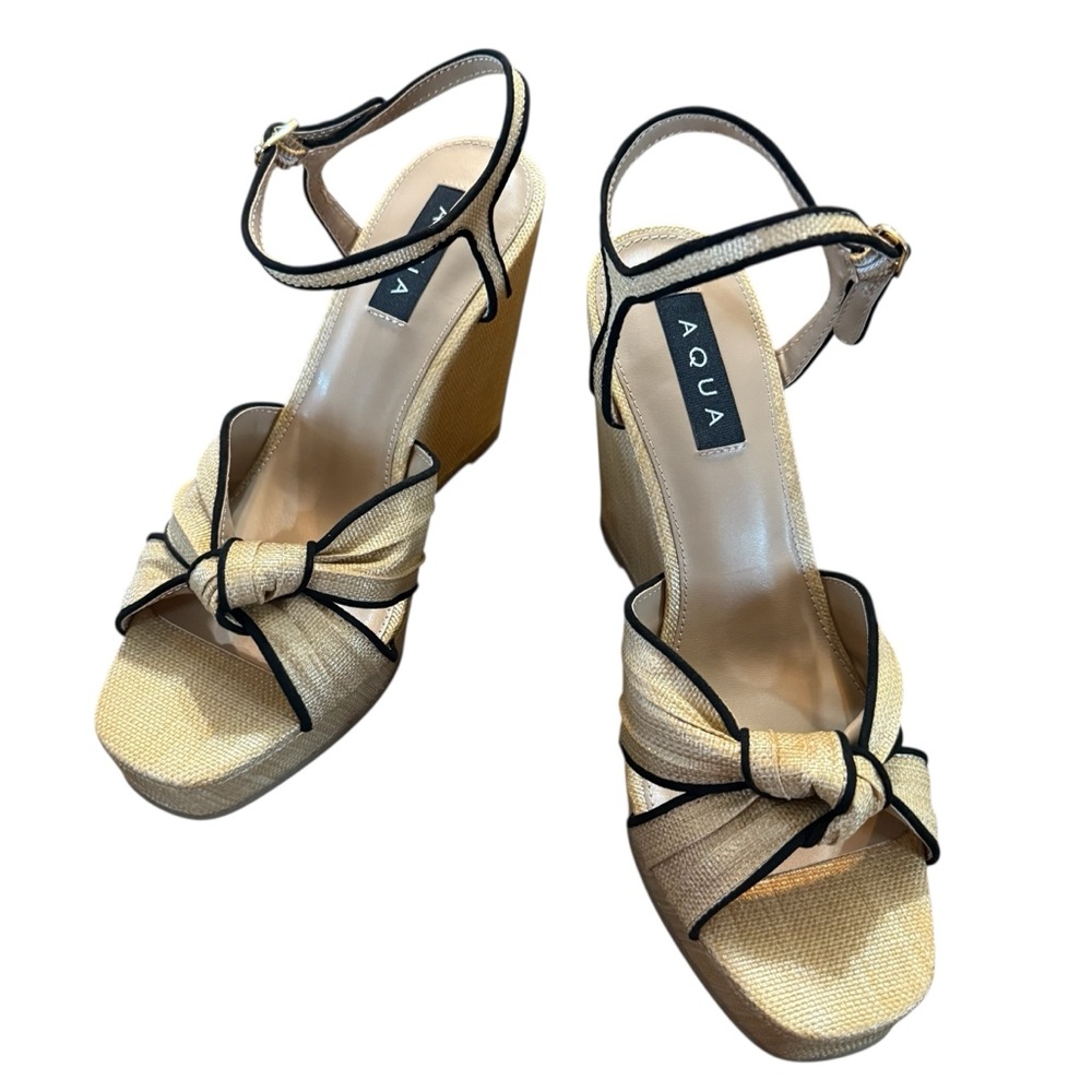 AQUA Mabel Knotted Strap Espadrille Wedge Heel Platform Sandals Size 9.5 - Picture 5 of 10
